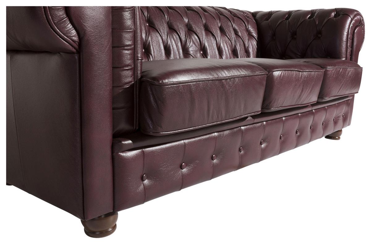 Chesterfield-Sofa Bridgeport Rot 3-Sitzer, Echtleder - Rot/Nussbaumfarben, Design, Leder (200/76/98cm) - Max Winzer