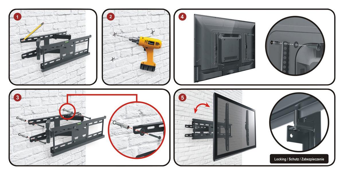 TV-Wandhalterung Bis 56“ ausziehbar Fx Mercury Black - Schwarz, MODERN, Metall (44/35/40cm)