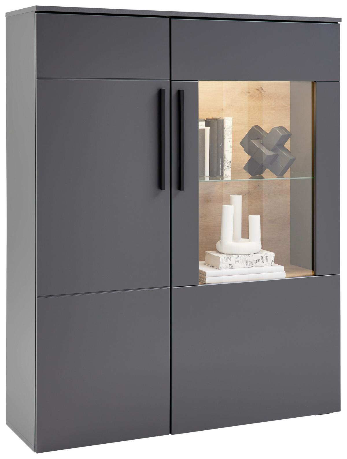 Vitrine Atlanta B: 100,1 cm Grau/Eiche Viking Dekor - Eichefarben/Silberfarben, MODERN, Holzwerkstoff (100,1/144,2/37,2cm)