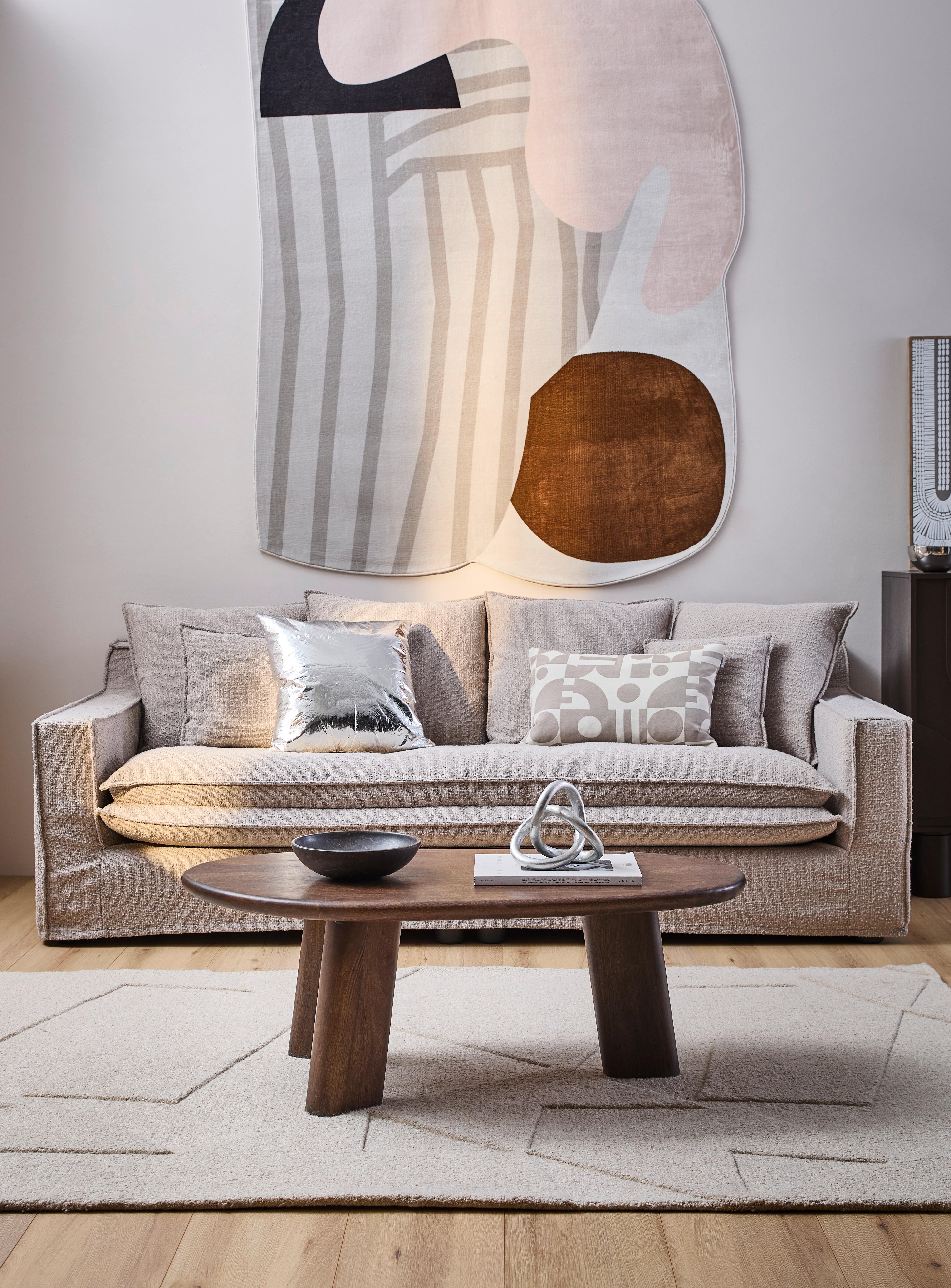3-sitzer-sofa Aurora Beige Bouclé - Beige/Schwarz, Trend, Textil (227/92/105cm) - Livetastic