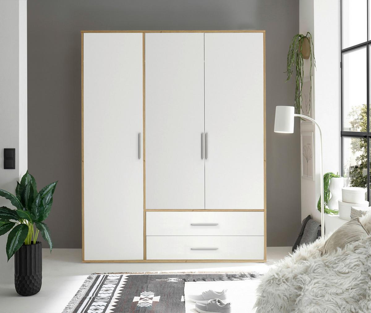 Kleiderschrank 3trg Lembo San Remo/weiß B: 155 Cm - Weiß/Eiche Artisan, Basics, Holzwerkstoff (155/195/60cm)