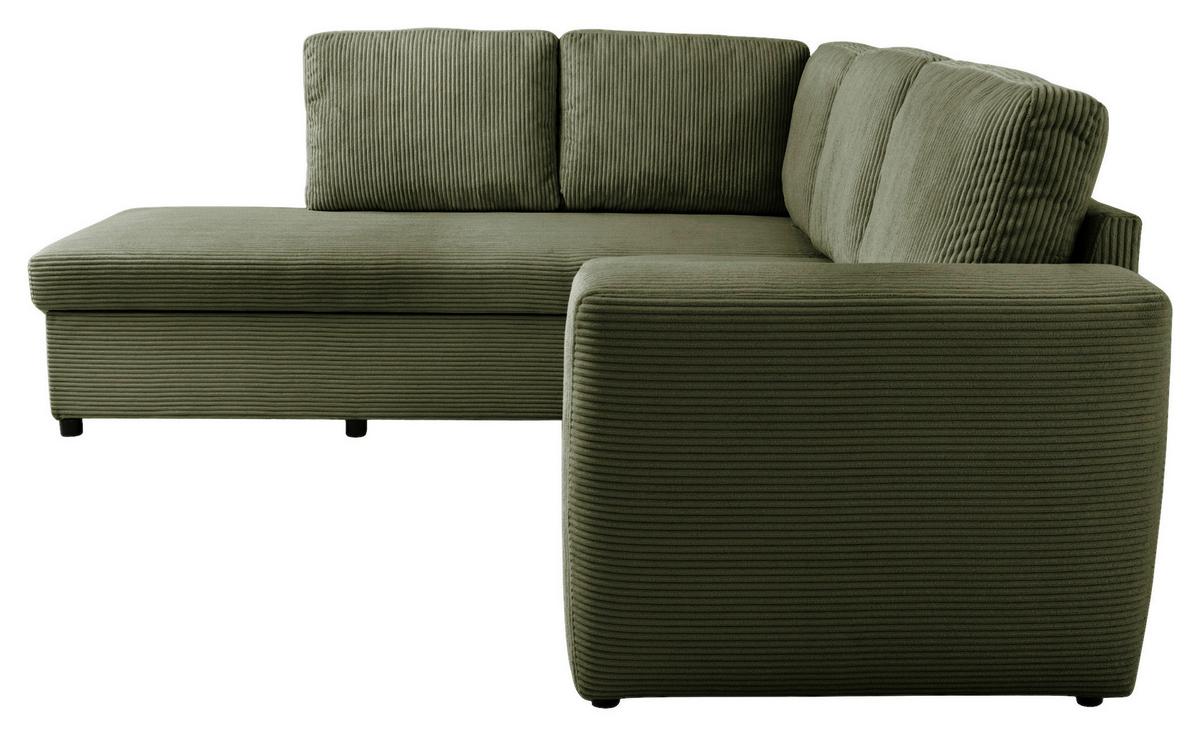 Ecksofa mit Schlaffunktion Toulouse Cord kaki, 206x224cm - Khaki/Schwarz, Trend, Holz/Textil (206/224cm)