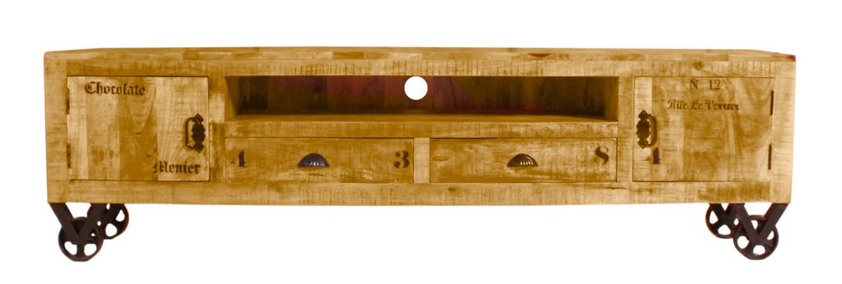 Lowboard Mangoholz B: 200cm - Schwarz/Naturfarben, Design, Holz/Metall (200/55/40cm) - MID.YOU