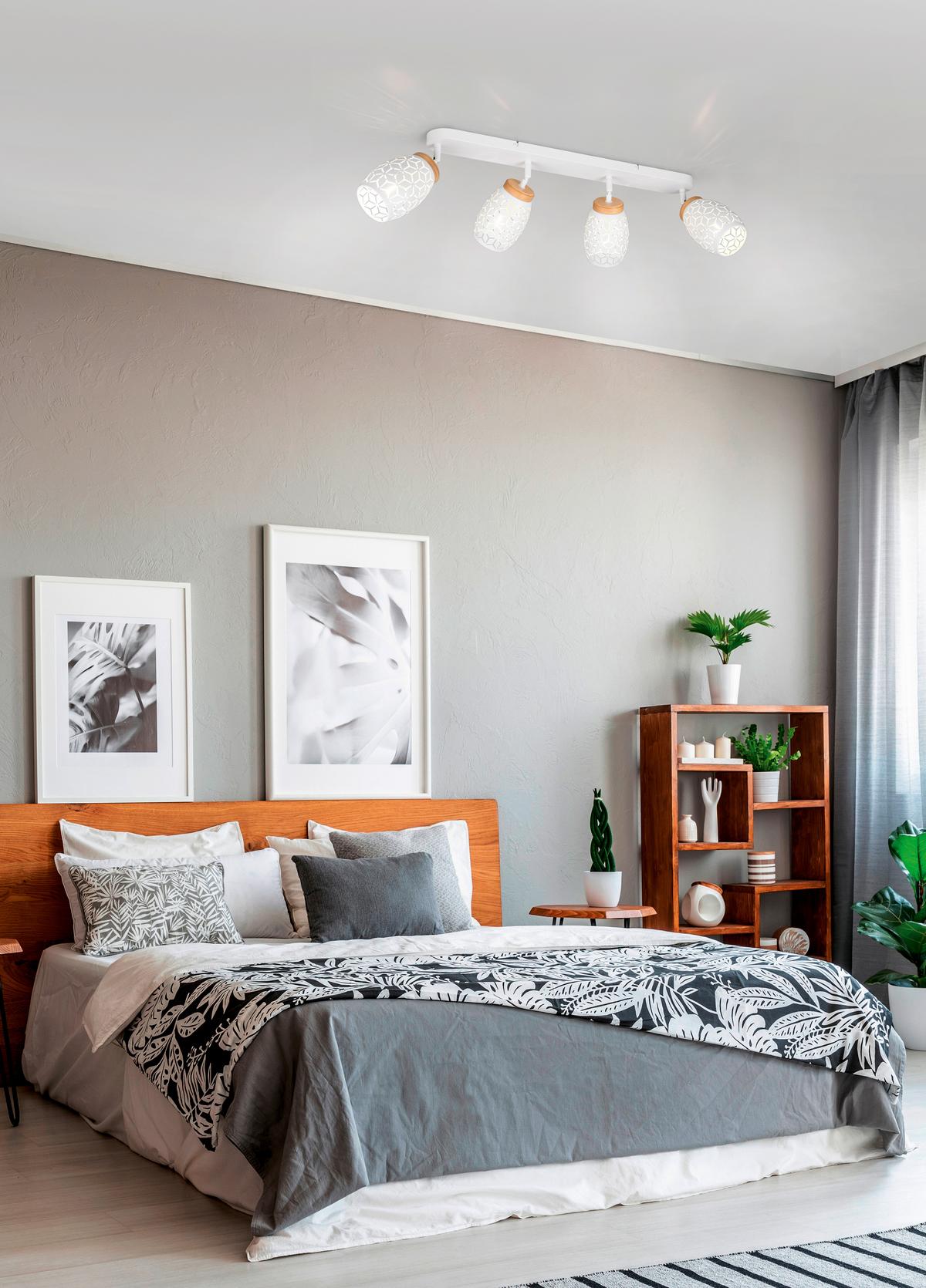 Deckenstrahler Bidar Naturfarben Weiß L: 74 Cm - Naturfarben/Weiß, Trend, Holz/Metall (74/27/12cm)