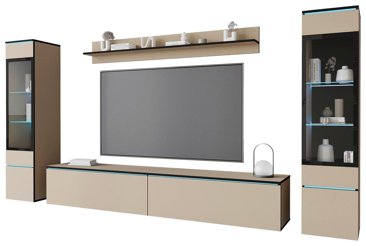 Obývací stěna VERA - šedá/béžová, Design, kompozitní dřevo/plast (240/130/33cm) - Livetastic