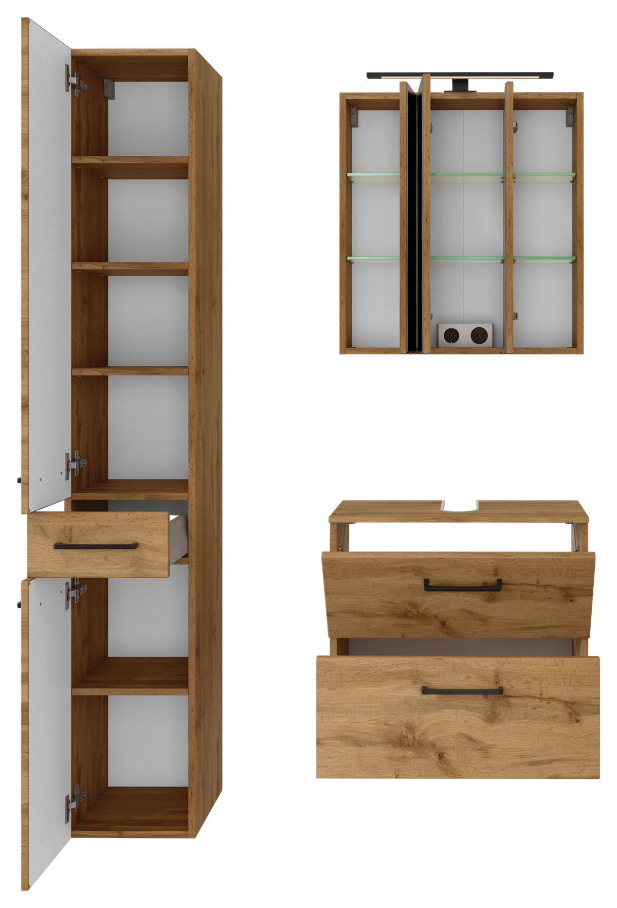 Badmöbel-Set Manchester B: 90 cm Eiche Wotan Dekor - Eichefarben, MODERN, Holzwerkstoff (90cm) - Held
