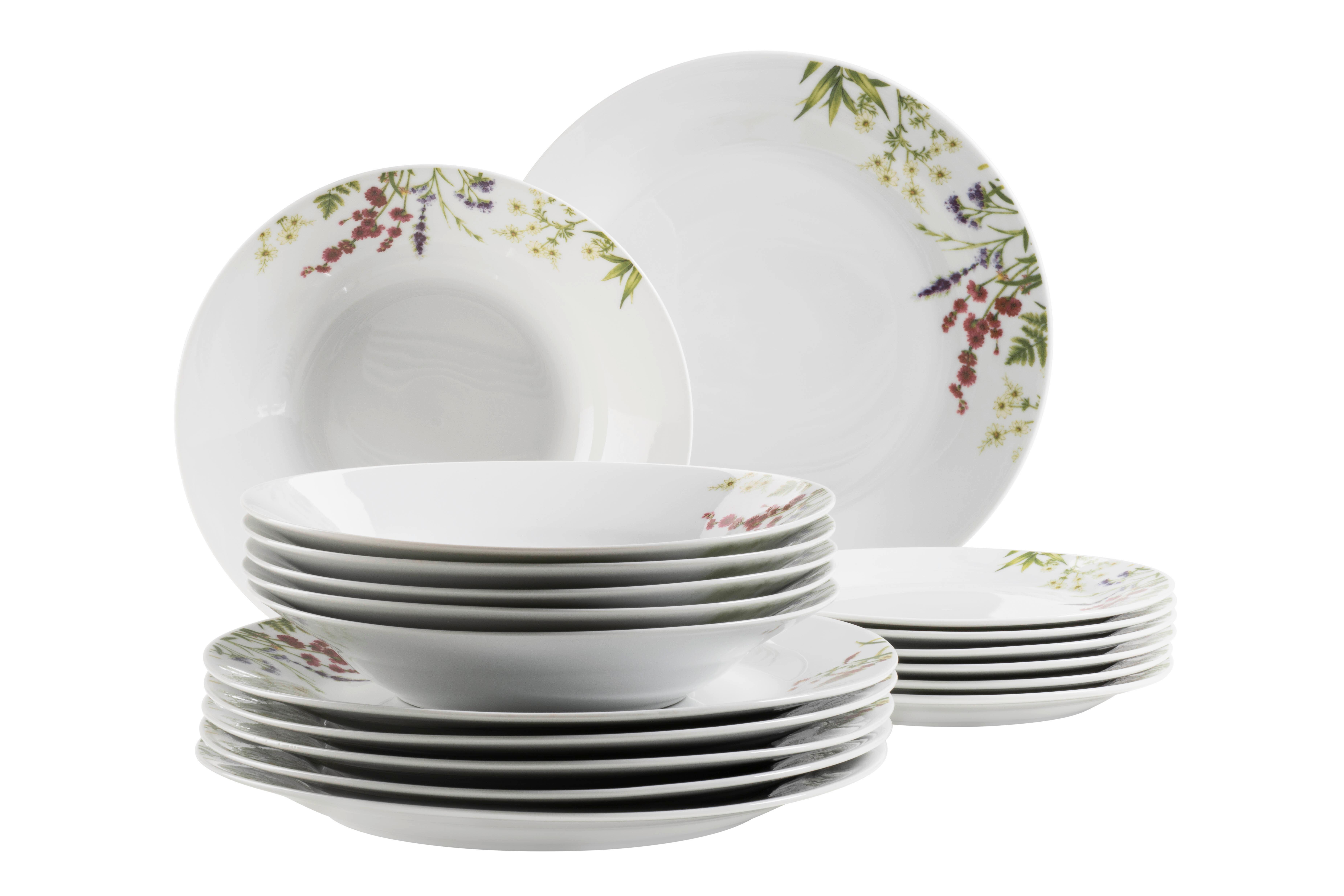 Tafelservice Herbal Garden 6 Personen 18-Teilig Weiß - Weiß, Basics, Keramik - Mäser