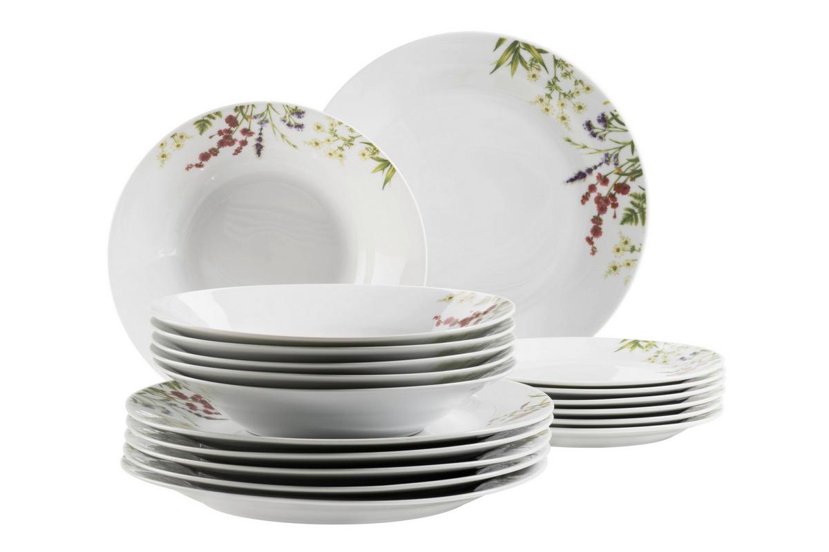 Tafelservice Herbal Garden 6 Personen 18-Teilig Weiß - Weiß, Basics, Keramik - Mäser