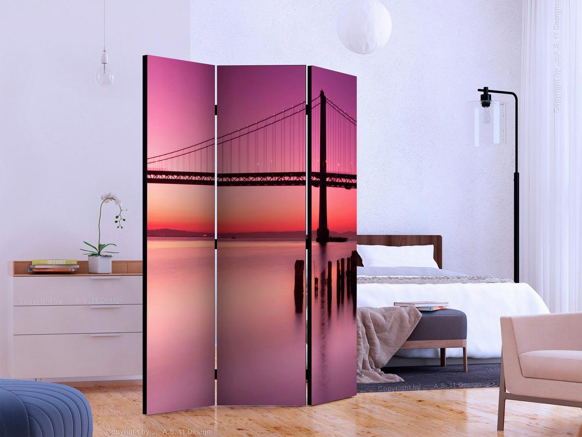 Paravent Schwarz Violett B: 135 Cm - Violett/Schwarz, Basics, Holz/Textil (135/172/3cm) - artgeist