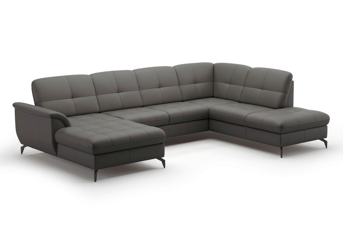Wohnlandschaft Zora Anthrazit U: 164x319x212cm - Anthrazit/Schwarz, MODERN, Leder/Textil (164/319/212cm) - Sit & More