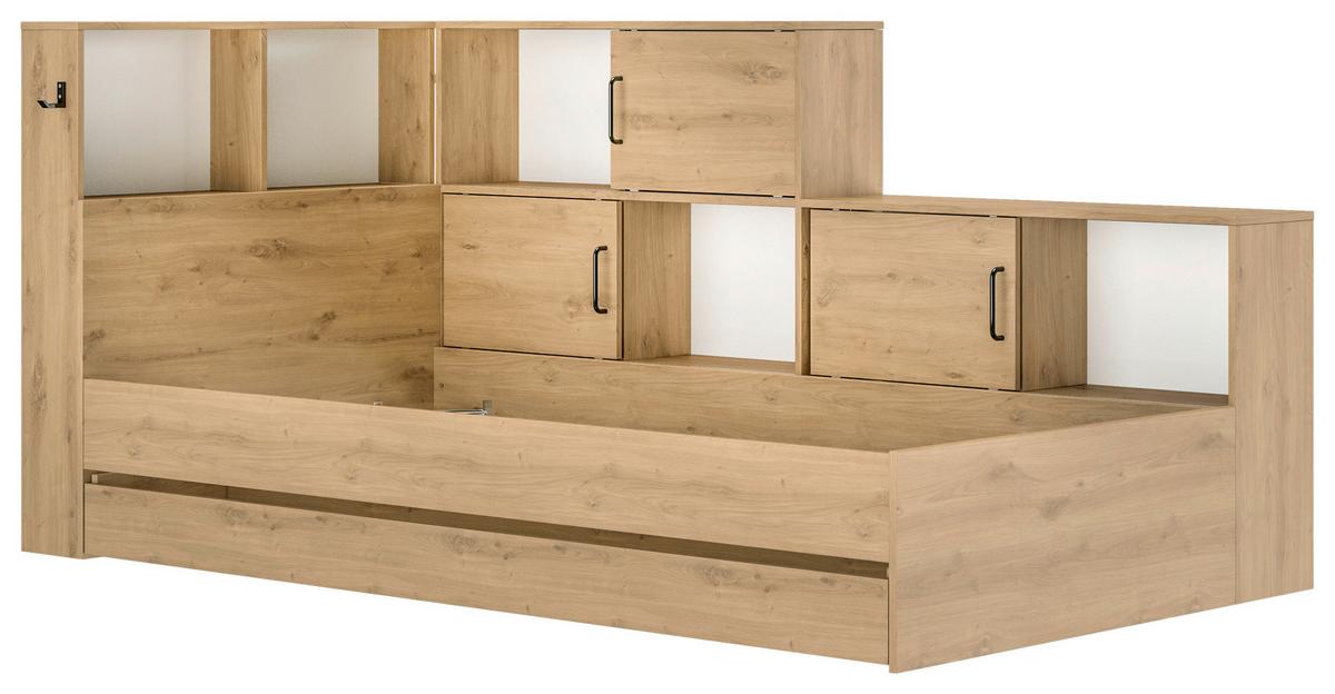 Stauraumbett m.Bettlade 90x200 Erwan Weiß/Eiche Artisan - Eiche Artisan/Weiß, MODERN, Holzwerkstoff (90/200cm) - MID.YOU