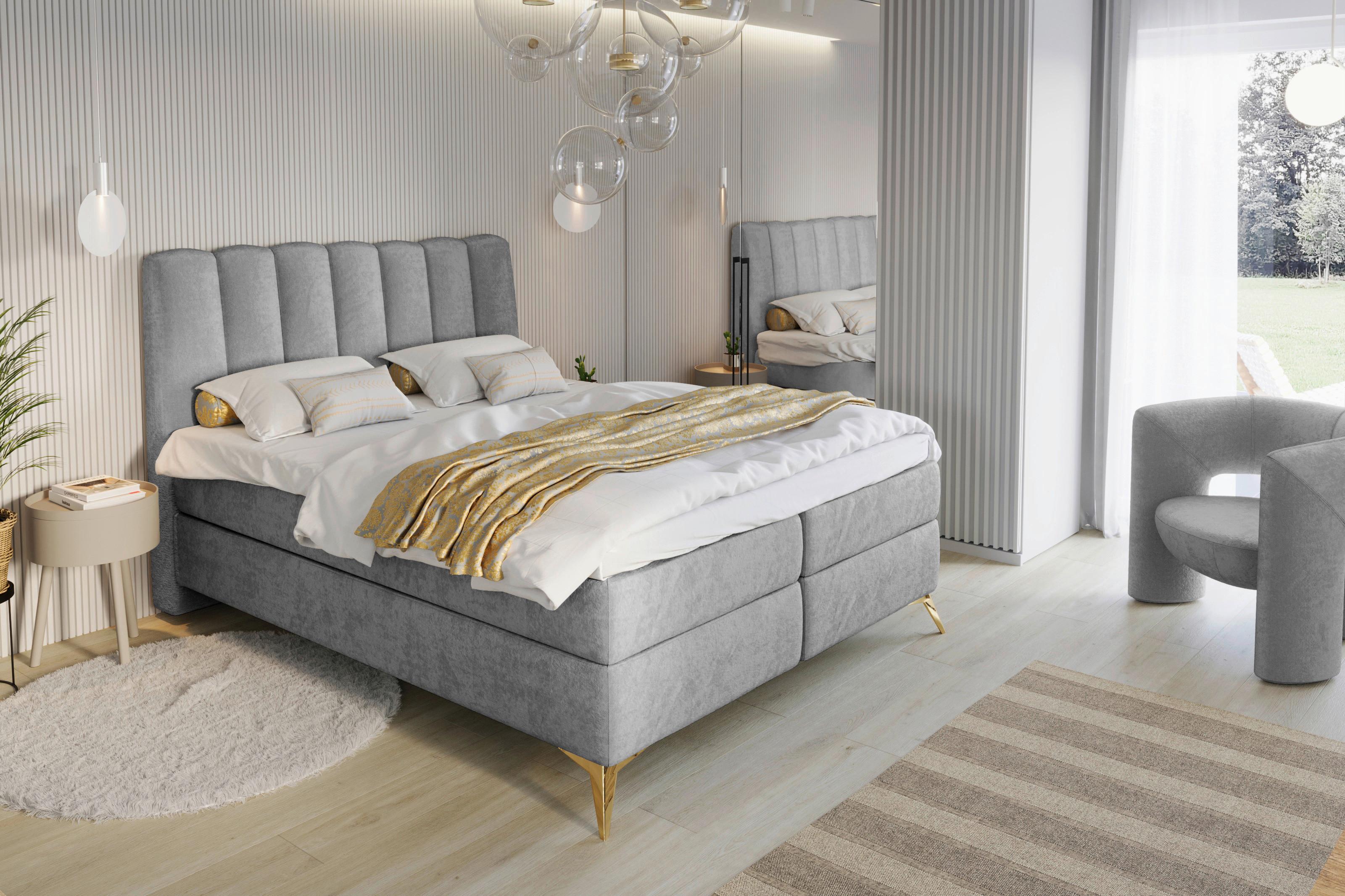 Boxbett Lexi grau, inkl. Topper 160x200 - Goldfarben/Schwarz, Basics, Textil (160/200cm) - Livetastic