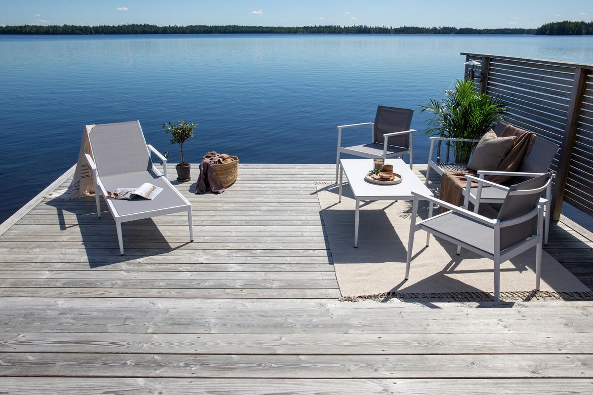 Loungegarnitur Break - Weiß/Grau, KONVENTIONELL, Glas/Textil - Gardenson