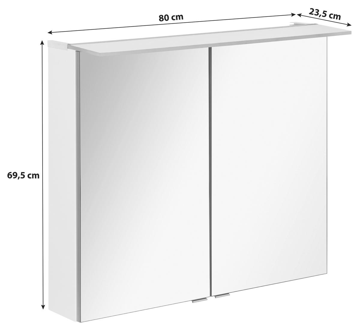 Spiegelschrank B.perfekt + Led 2-Türig 80x69,5x23,5 cm Weiß - Weiß, MODERN, Glas/Holzwerkstoff (80/69,5/23,5cm) - MID.YOU