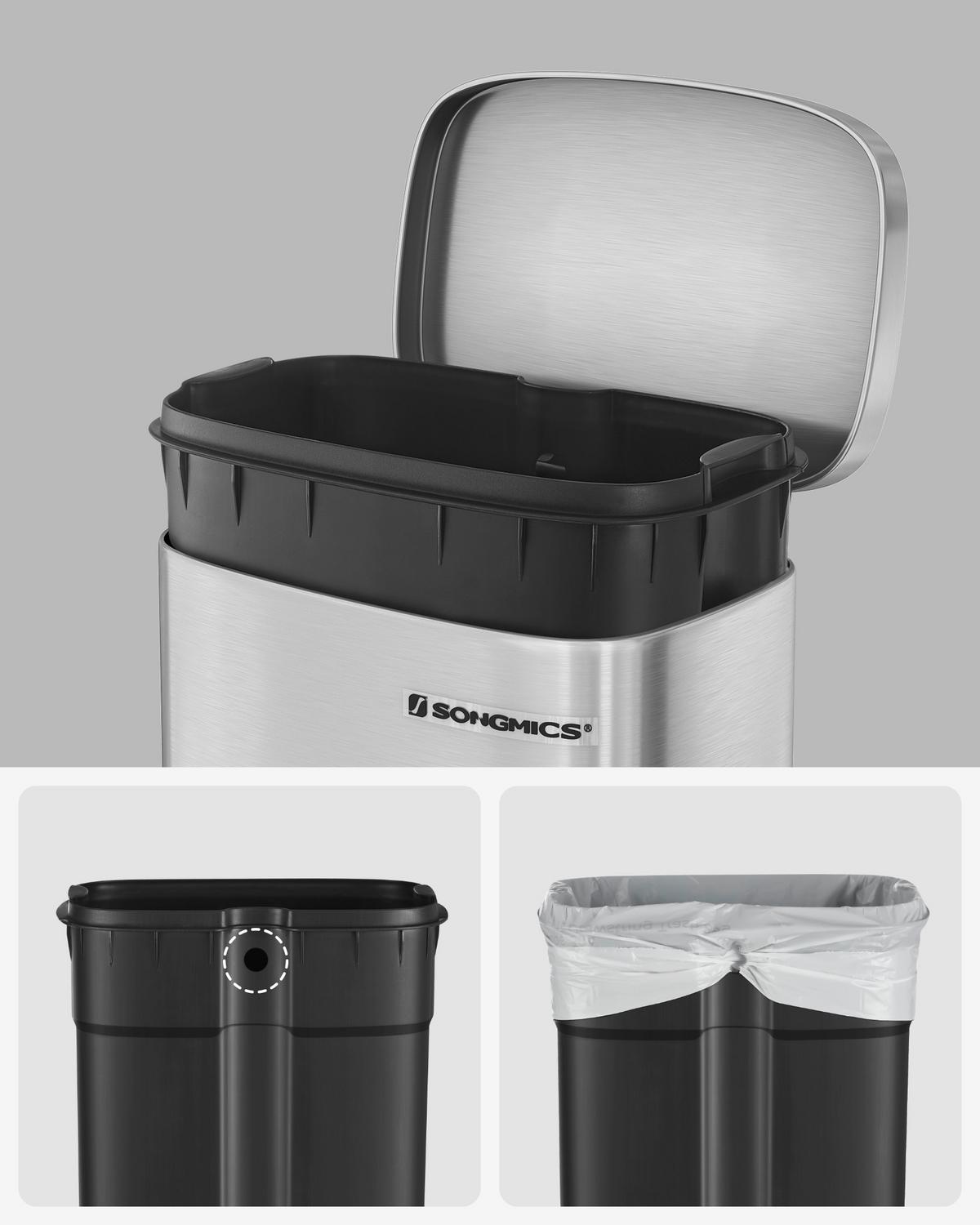 Abfallsammler Edelstahlfarben B: 34,8 Cm - Edelstahlfarben/Schwarz, Basics, Kunststoff/Metall (34,8/63,3/29,7cm)