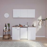 Miniküche Economy mit Geräten 150 cm Weiß/ Nussbaum Dekor - Nussbaumfarben/Weiß, Basics, Holzwerkstoff (150cm) - Respekta