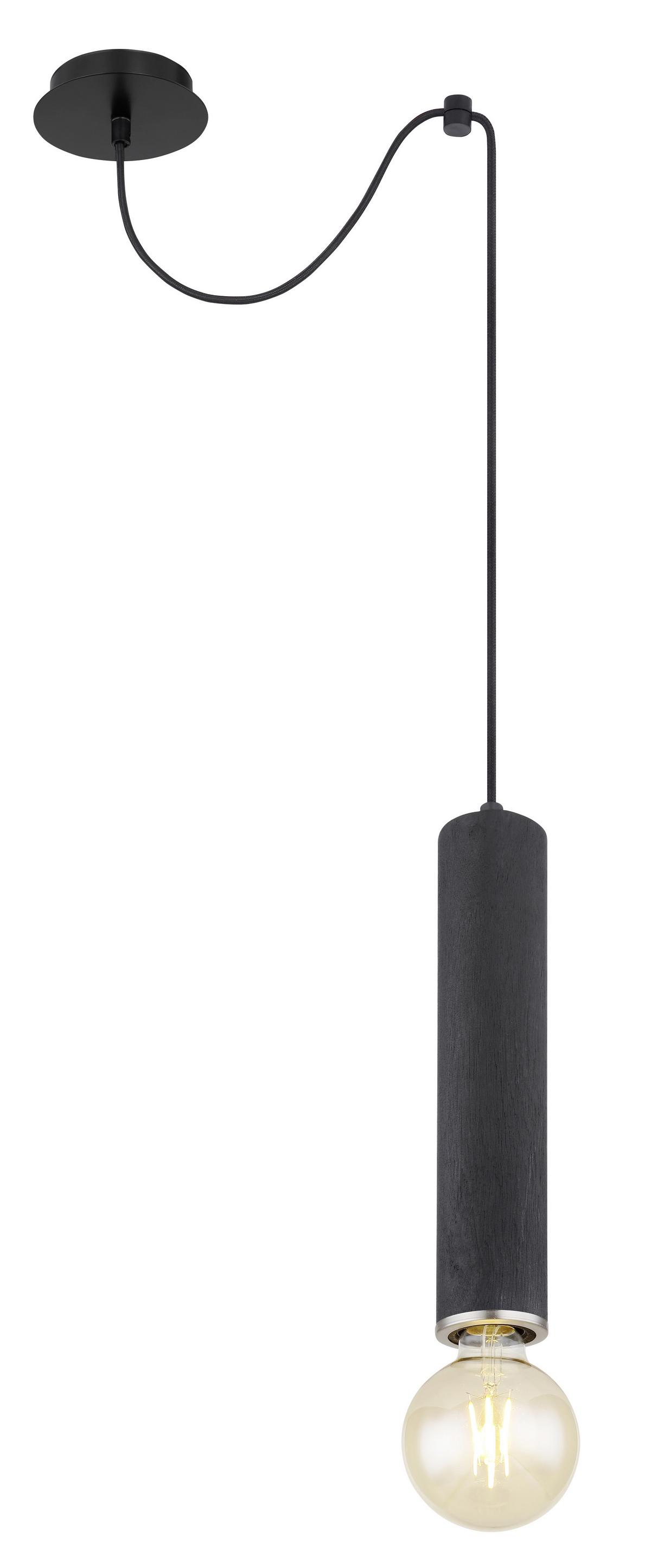 Hängeleuchte Marion H: 160 cm 1-Flammig - Schwarz/Nickelfarben, Basics, Holz/Metall (12/160cm) - Globo