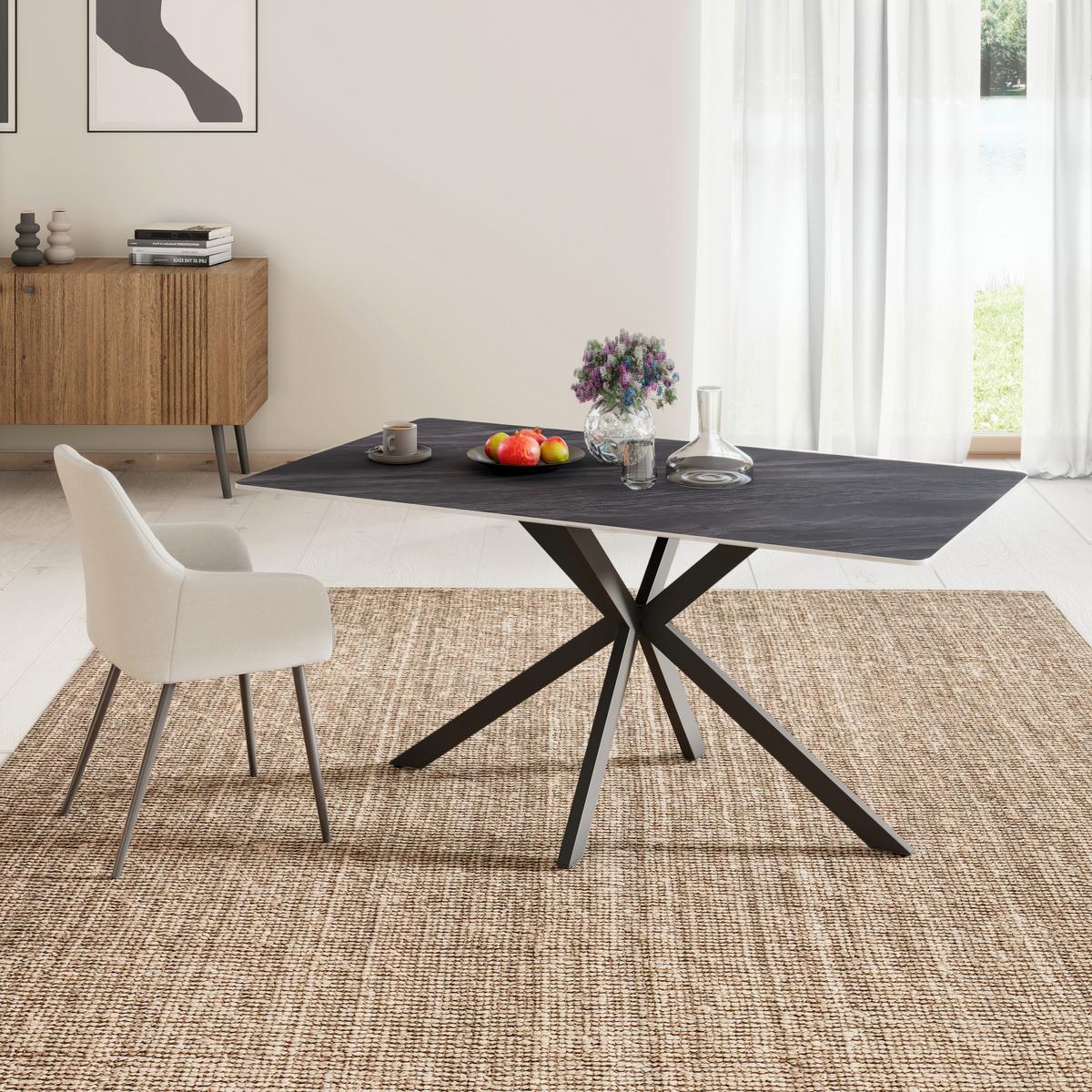 Esstisch Leon Keramik hellgrau, B: 160cm - Schwarz/Grau, Trend, Stein/Metall (160/90/75cm)