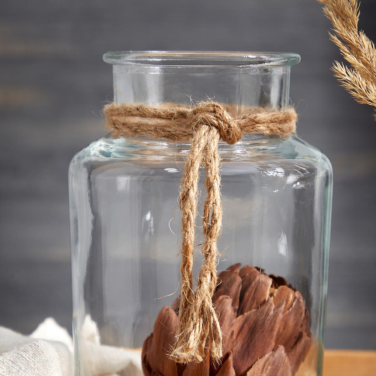 Vase Margot Gerade Kalk-Soda-Glas H: 23 cm - Klar/Naturfarben, MODERN, Glas/Textil (12,5/23cm) - Luca Bessoni