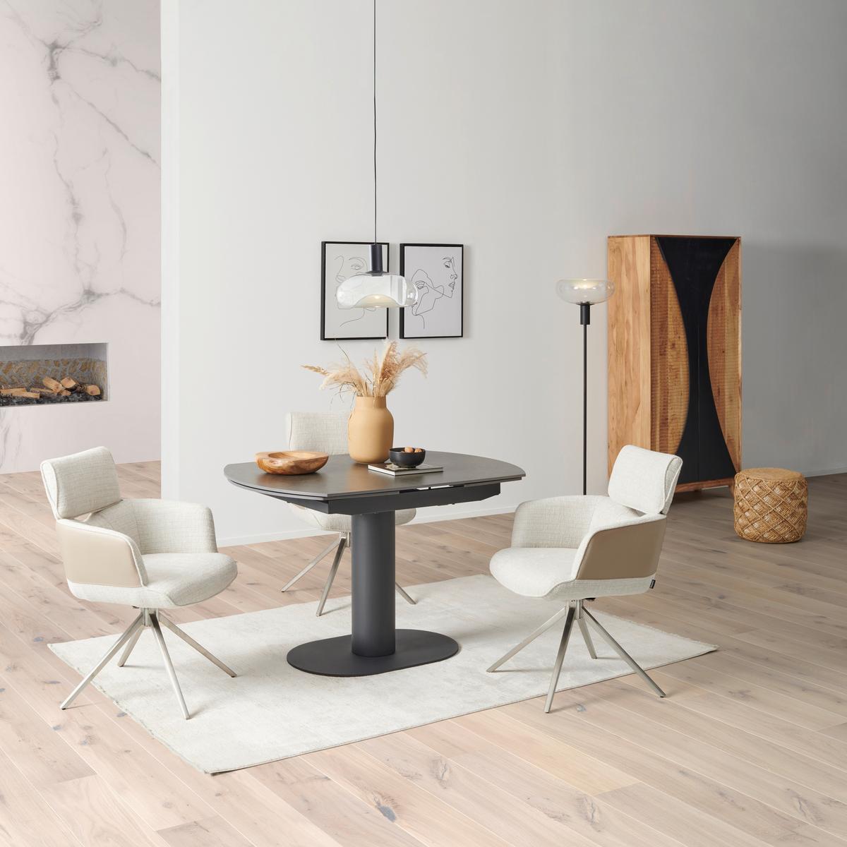 Armlehnstuhl Blake Beige, Sitzfl. 360° Drehbar - Taupe/Edelstahlfarben, KONVENTIONELL, Textil/Metall (59,5/90,5/64,5cm) - Livetastic