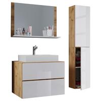 Badezimmer Lendas 4-Teilig Weiß B:114 Cm - Honigeiche/Weiß, MODERN, Keramik/Holzwerkstoff (114cm) - MID.YOU