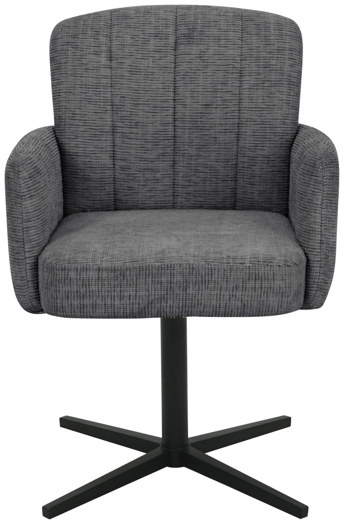 Armlehnstuhl Allison Leinenoptik Grau, B: 58 cm - Dunkelgrau/Schwarz, LIFESTYLE, Holz/Textil (58/86/64cm) - Livetastic
