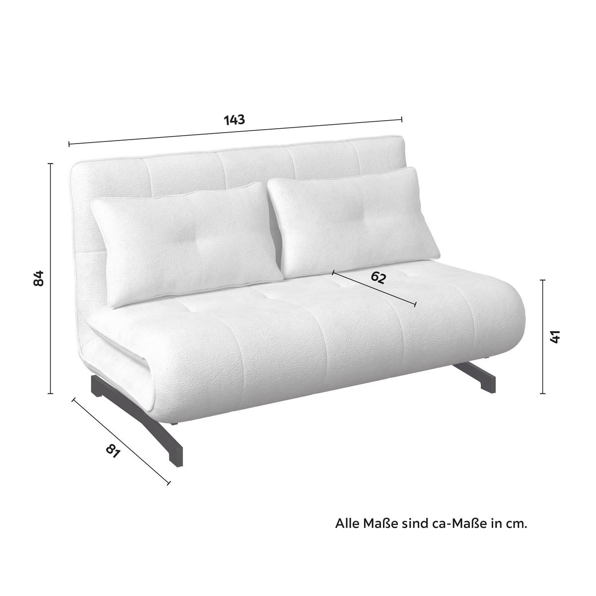 Rozkládací pohovka LUNA, bilé buklé, max.240 kg - bílá/černá, Moderní, kov/textil (143/84/81cm) - Bessagi Home