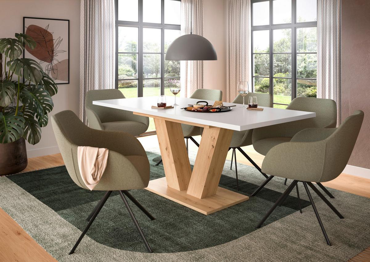 Ausziehtisch Marlon 150 Az Weiß/Artisan, B: 150-190 cm - Eiche Artisan/Weiß, Trend, Holzwerkstoff (150-190/76/90cm)