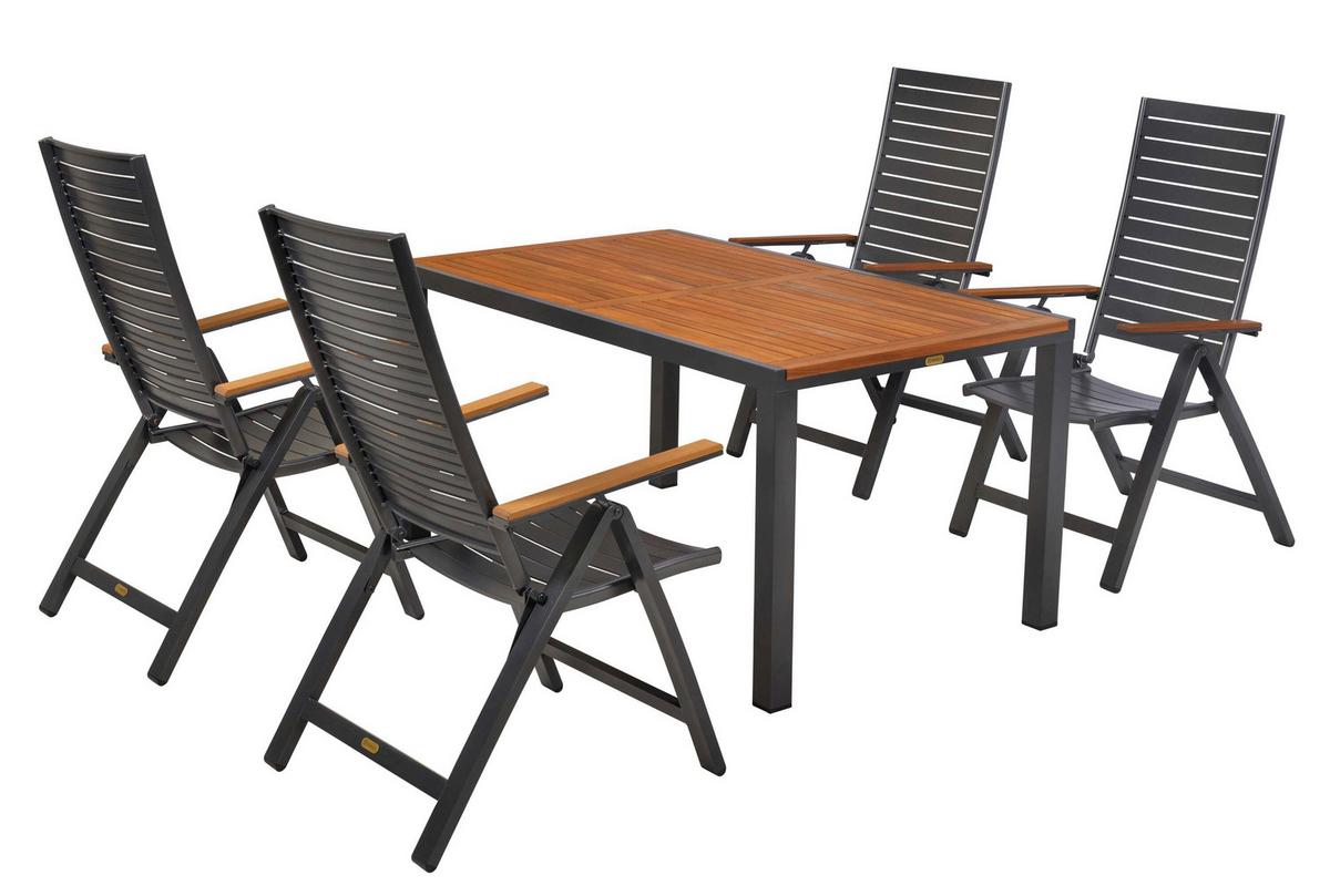 Gartentischgruppe Astros 5 -Teilig. Graphitfarben/Natur - Graphitfarben/Naturfarben, KONVENTIONELL, Holz/Kunststoff - Gardenson