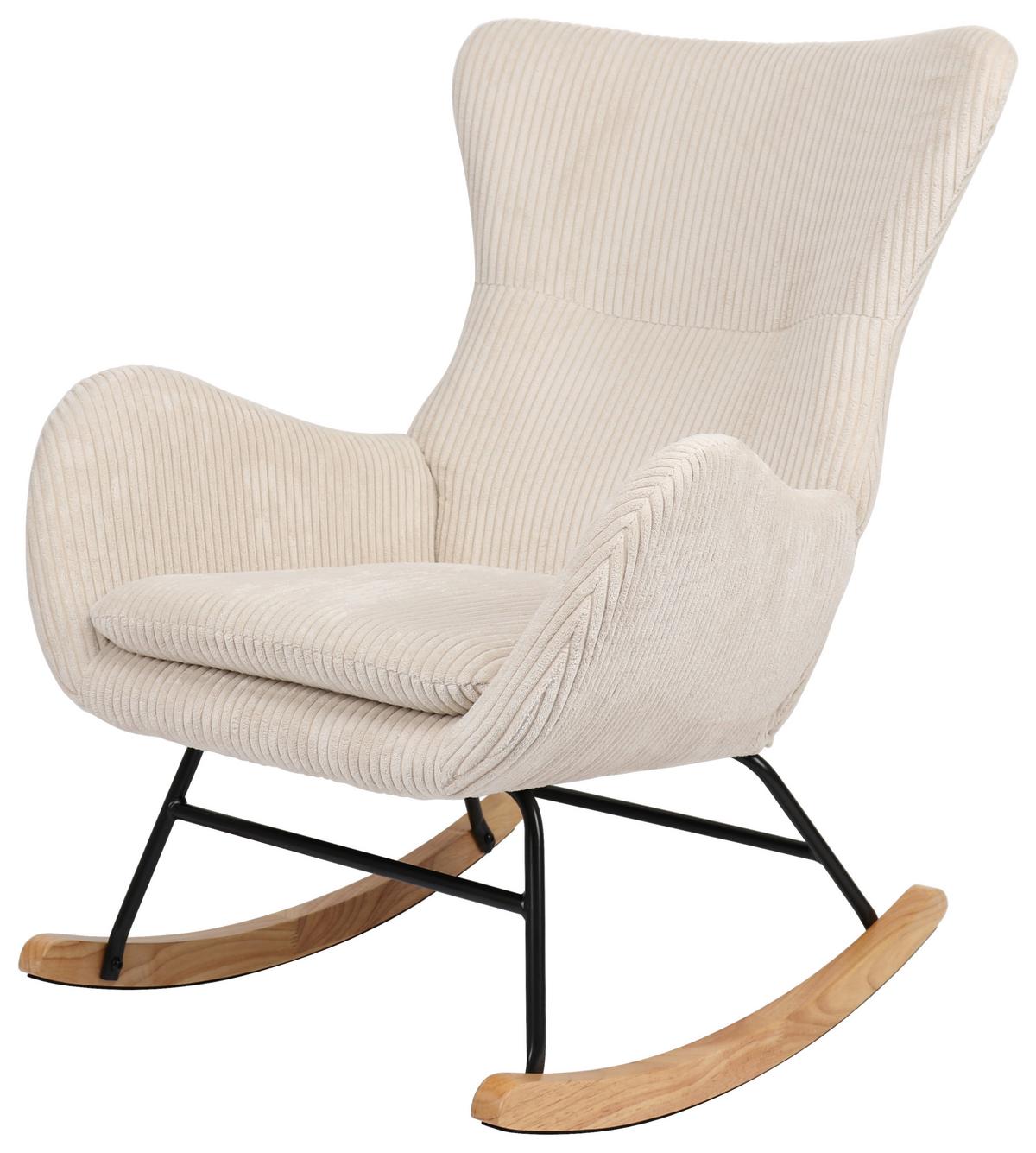 Schaukelstuhl mit Armlehnen Granny Stoffbezug Creme - Creme/Naturfarben, MODERN, Holz/Textil (67/92/85cm)