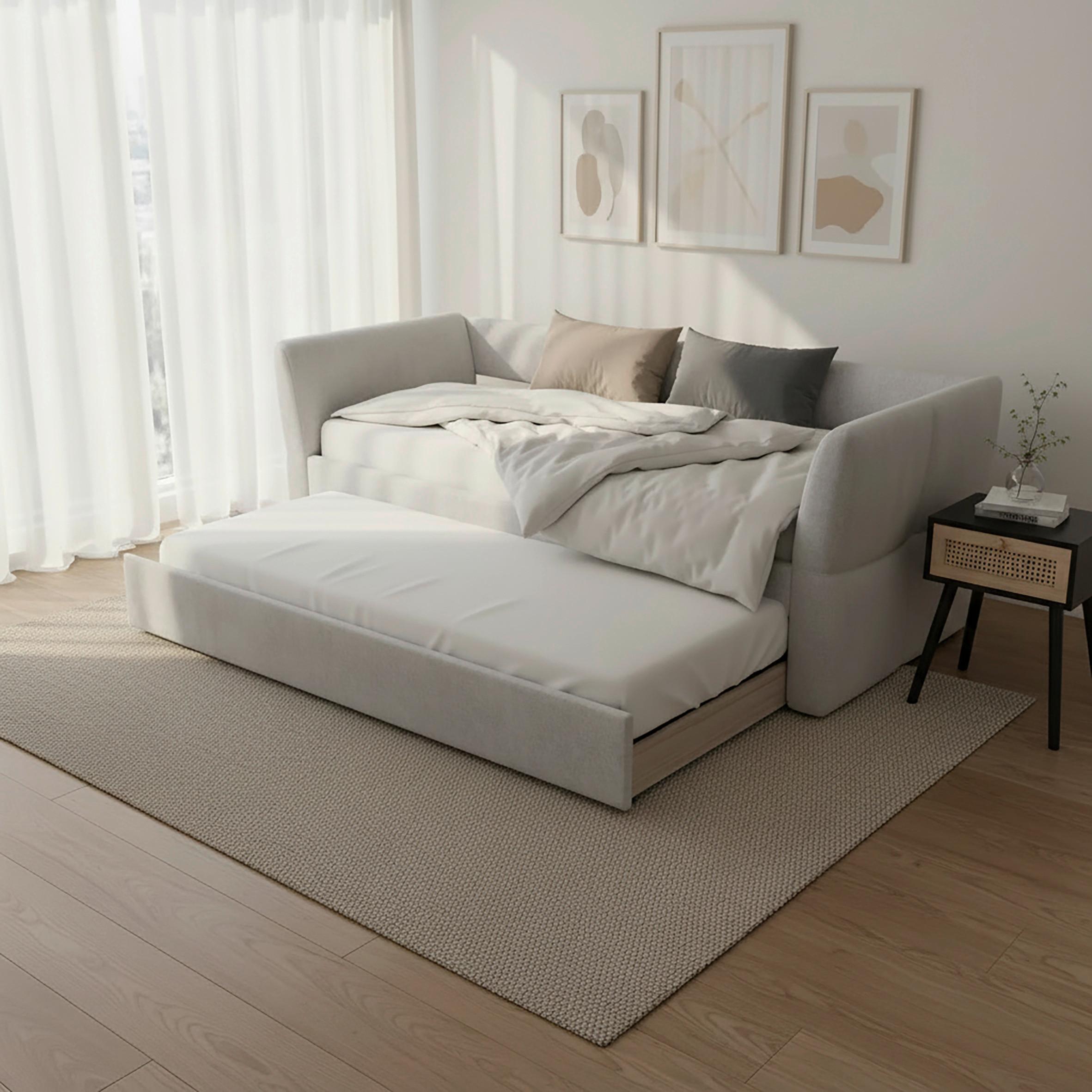 Výsuvná posteľ DREAM 180x200, svetlosivá - svetlohnedá/čierna, Modern, drevo/textil (90/200cm) - Bessagi Home