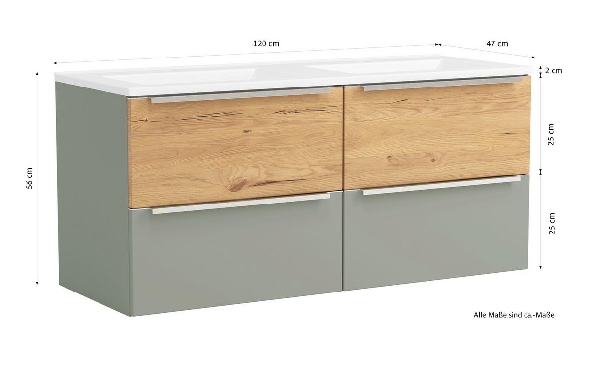 WASCHTISCHKOMBI Schilfgrün/Wildeiche B: 120cm - Schilfgrün/Wildeiche, Trend, Holzwerkstoff/Stein (120/54/47cm) - Held
