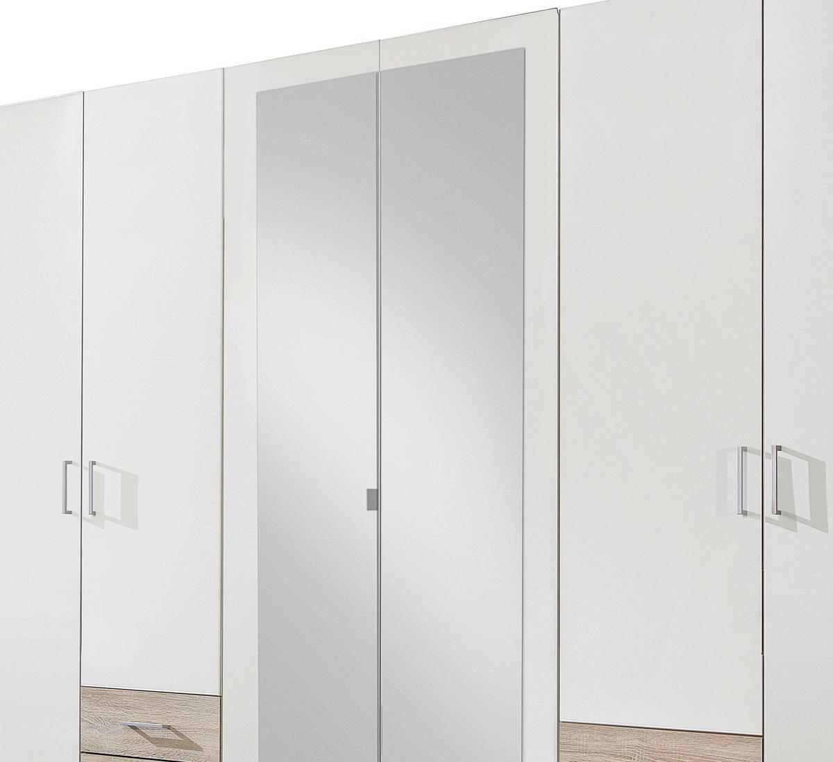 Drehtürenschrank Mit Spiegel + Laden 270cm Fly, Weiß/eiche - Eichefarben/Weiß, Design, Glas/Holzwerkstoff (270/210/58cm) - MID.YOU