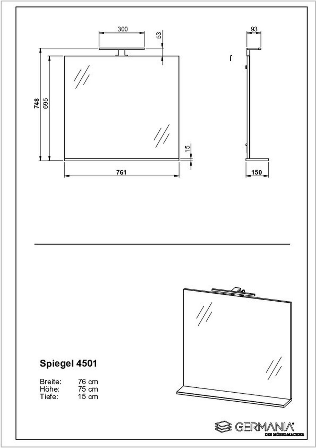 Badezimmer Gw-Menen Weiß/Eichefarben - Eichefarben/Schwarz, MODERN, Holzwerkstoff (130cm) - Germania