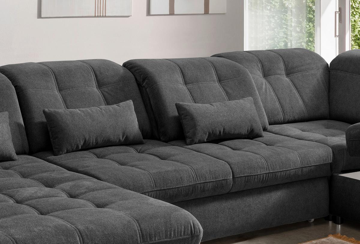 Wohnlandschaft Rigatti Mit Schlaffunktion Anthrazit - Anthrazit/Schwarz, MODERN, Textil (184/387/252cm) - Livetastic