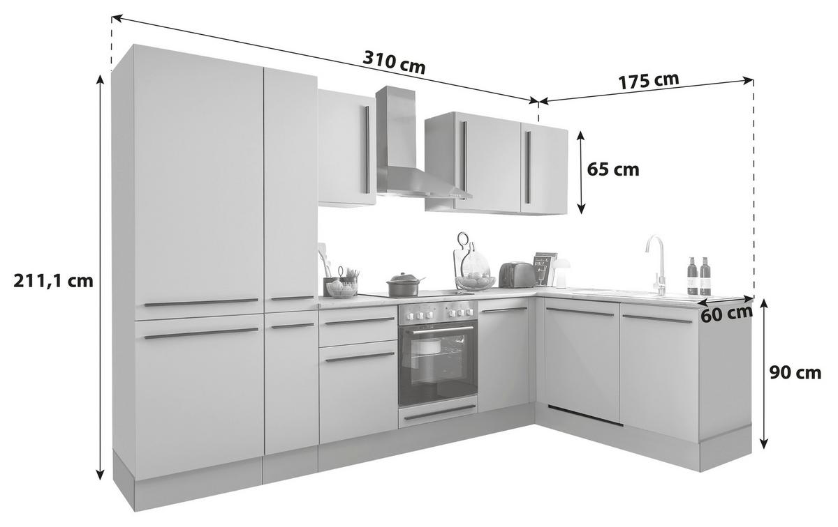 Eckküche Denver Grau/eiche Dekor 310x175 Cm - Eichefarben/Grau, Design, Holzwerkstoff (310/175cm) - MID.YOU