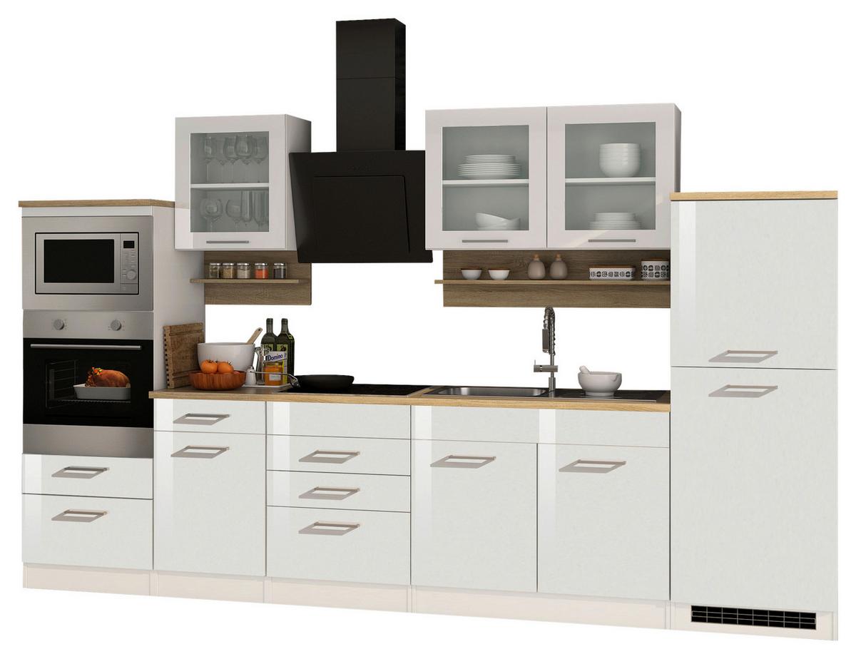 Küchenblock Mailand Weiß B: 330 cm - Weiß Hochglanz/Weiß, MODERN, Glas/Holzwerkstoff (330cm) - Held
