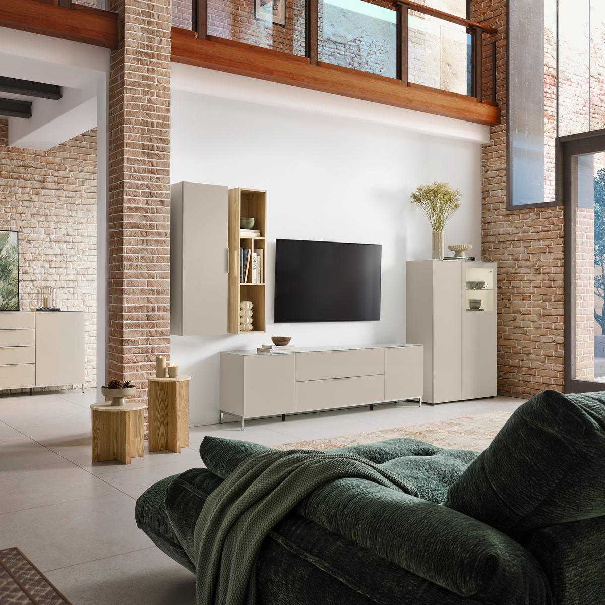 TV komoda SIENA sklo, kašmír - čierna/kašmírová, Modern, kov/kompozitné drevo (226/55/40cm) - Premium Living
