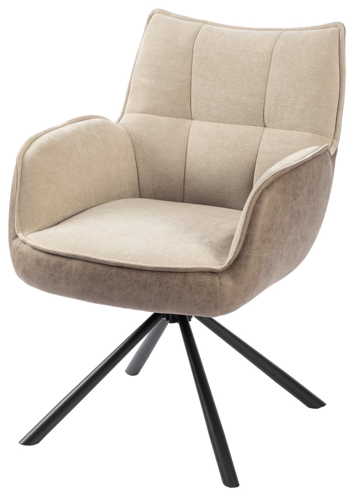 Armlehnstuhl Verona Beige B: 60 cm - Beige/Schwarz, MODERN, Textil/Metall (60/87/63cm) - MID.YOU