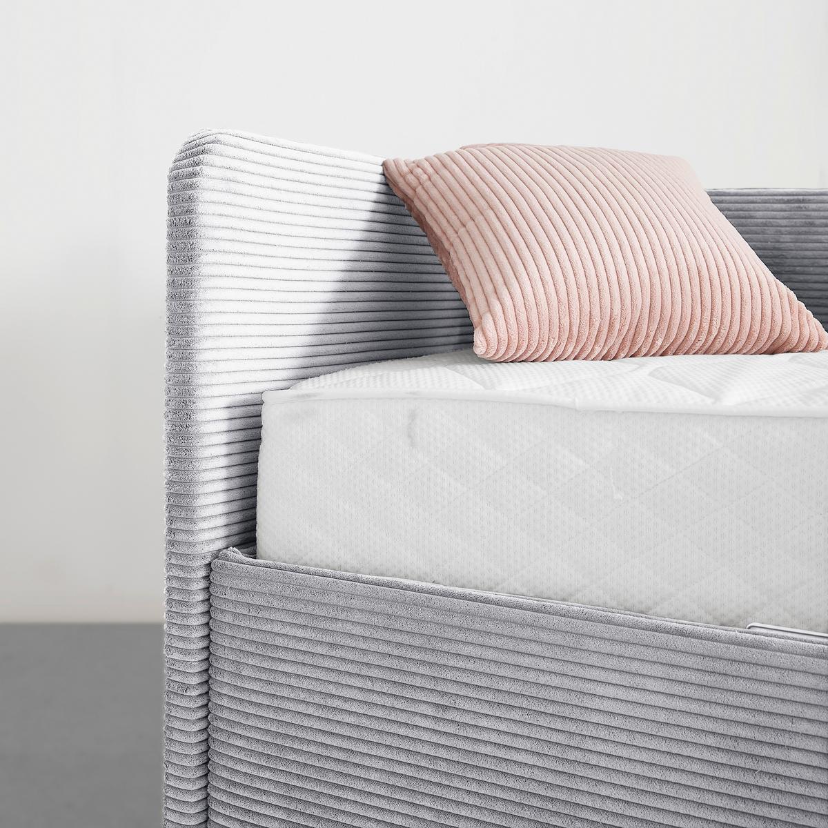 Posteľ Remi s bočnicami 90x200, poťah svetlosivý - prírodná farba/svetlosivá, Konventionell, drevo/textil (90/200cm) - Based