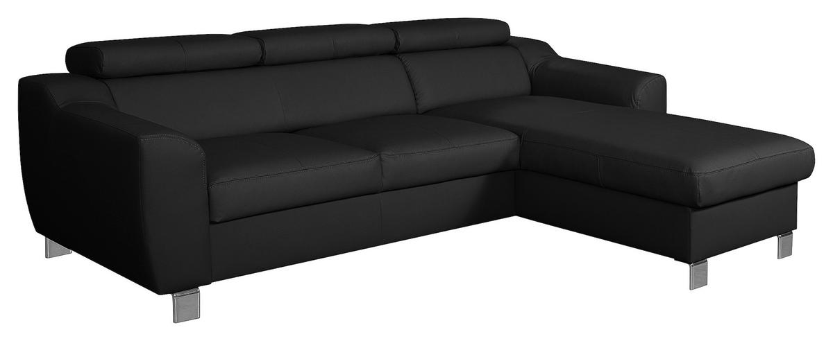 Ecksofa Aspen Mit Bettkasten Lederlook Schwarz 242x176 Cm - Chromfarben/Schwarz, Design, Leder/Textil (242/176cm) - Livetastic