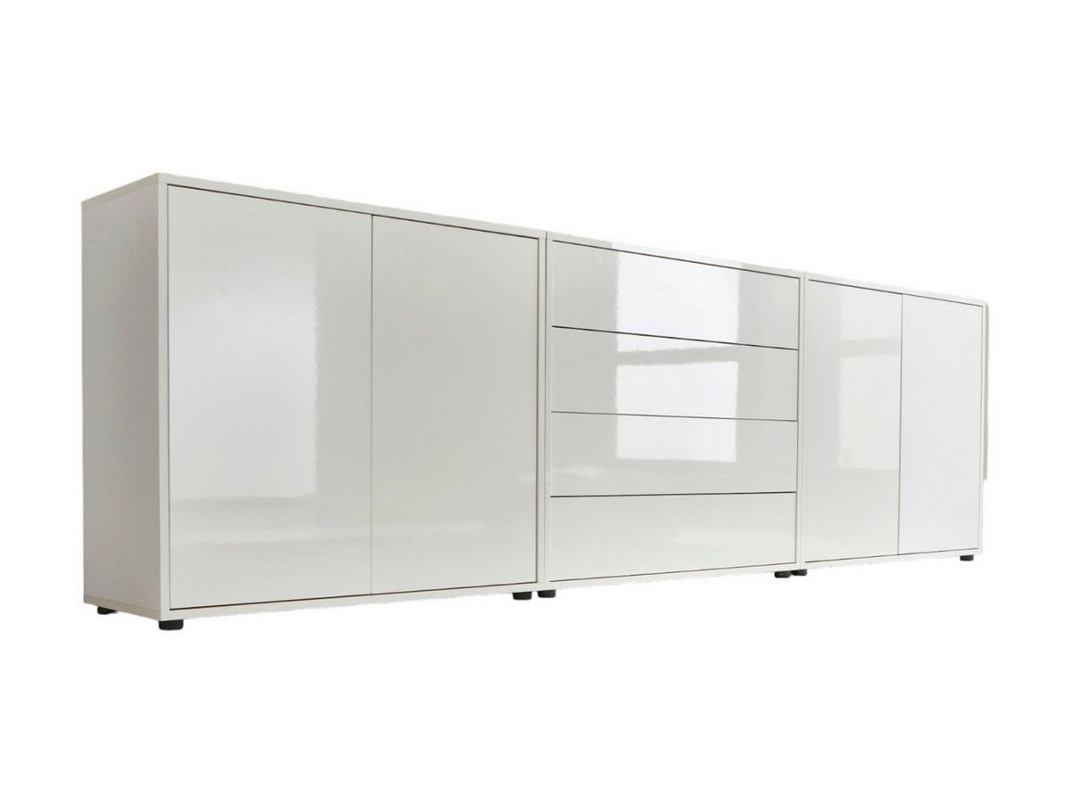 Sideboard Mailand 5 B: 237 Cm Weiß - Weiß Hochglanz/Schwarz, MODERN, Holzwerkstoff (237/73/33cm) - MID.YOU