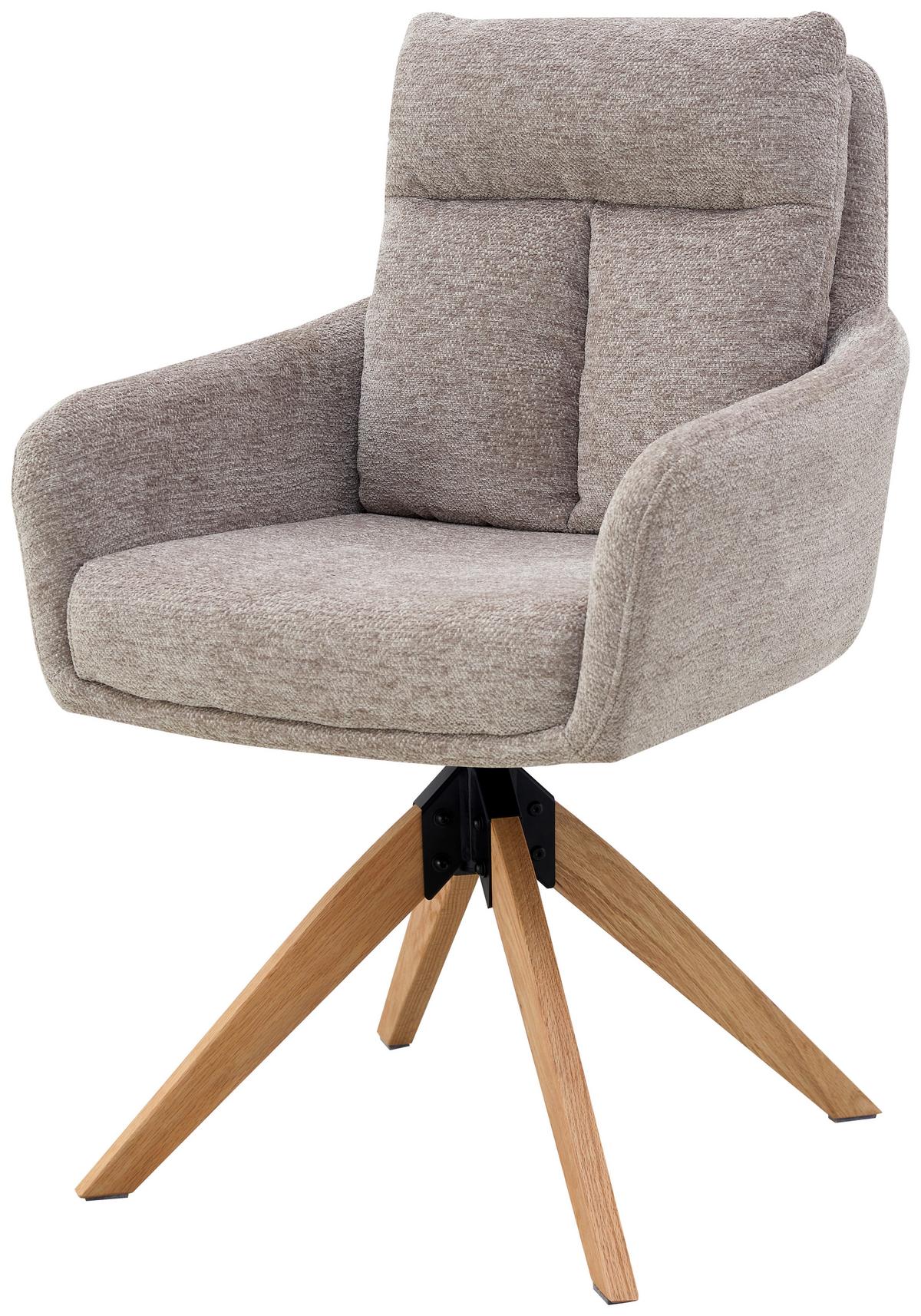 Armlehnstuhl Malik Webstoff Taupe, B: 59 cm - Taupe/Naturfarben, KONVENTIONELL, Holz/Textil (59/92/63cm) - Livetastic