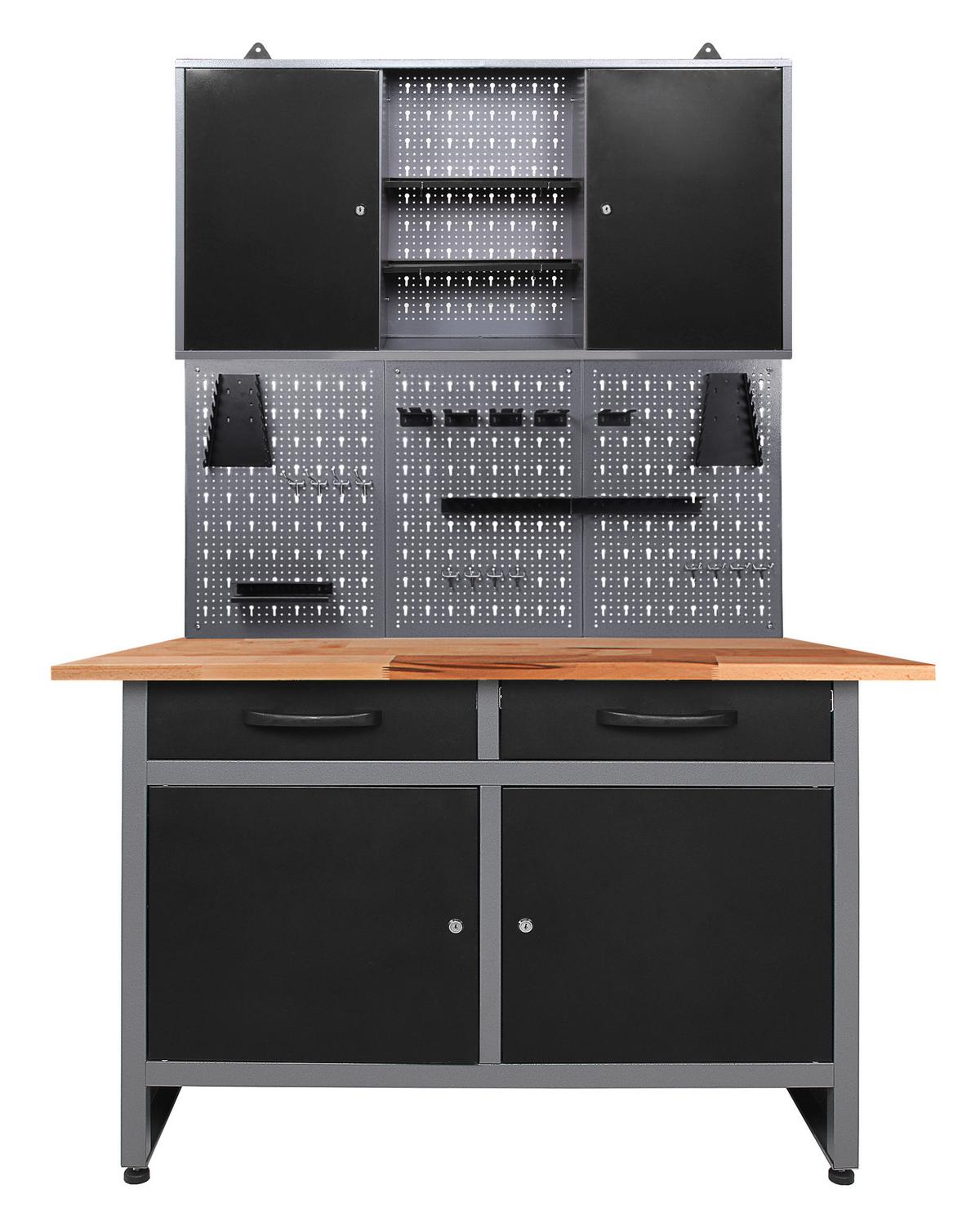 Werkbank-set Werner Echtholz/stahl B: 120 Cm - Anthrazit/Grau, Basics, Holz/Metall (120/205/60cm)