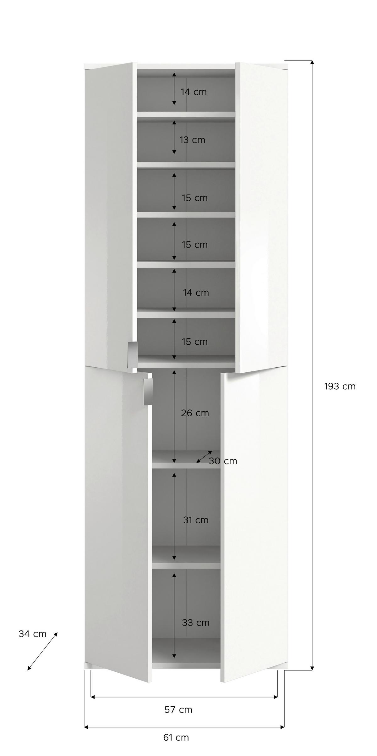 Garderobe Projekt X 4-Teilig Weiß/Eiche Artisan B: 273 cm - Weiß Hochglanz, KONVENTIONELL, Glas/Holzwerkstoff (273/193/34cm) - MID.YOU