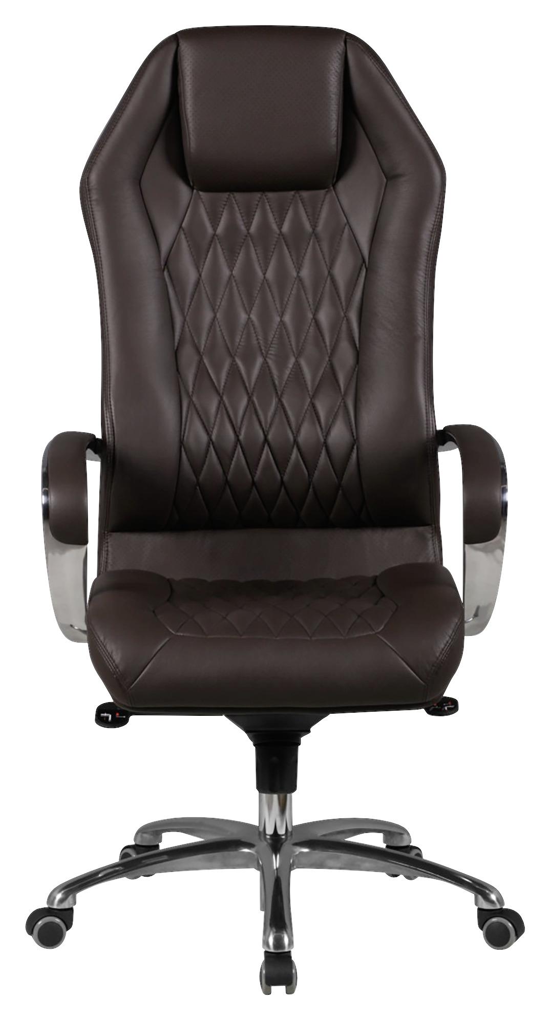 Chefsessel Monterey Echtleder mit Armlehnen + Wippfunktion - Alufarben/Braun, MODERN, Leder/Kunststoff (67/136/67cm) - MID.YOU