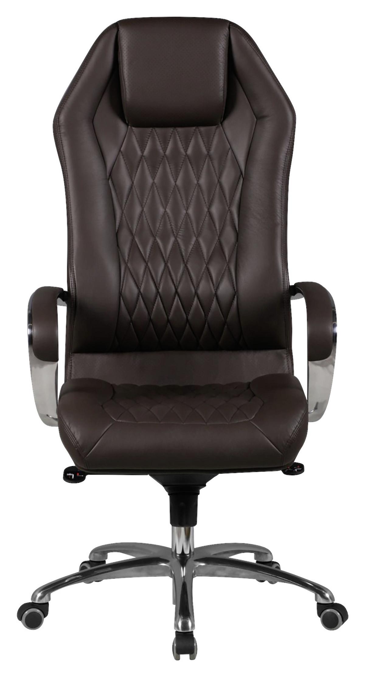 Chefsessel Monterey Echtleder Mit Armlehnen + Wippfunktion - Alufarben/Braun, MODERN, Leder/Kunststoff (67/136/67cm) - MID.YOU