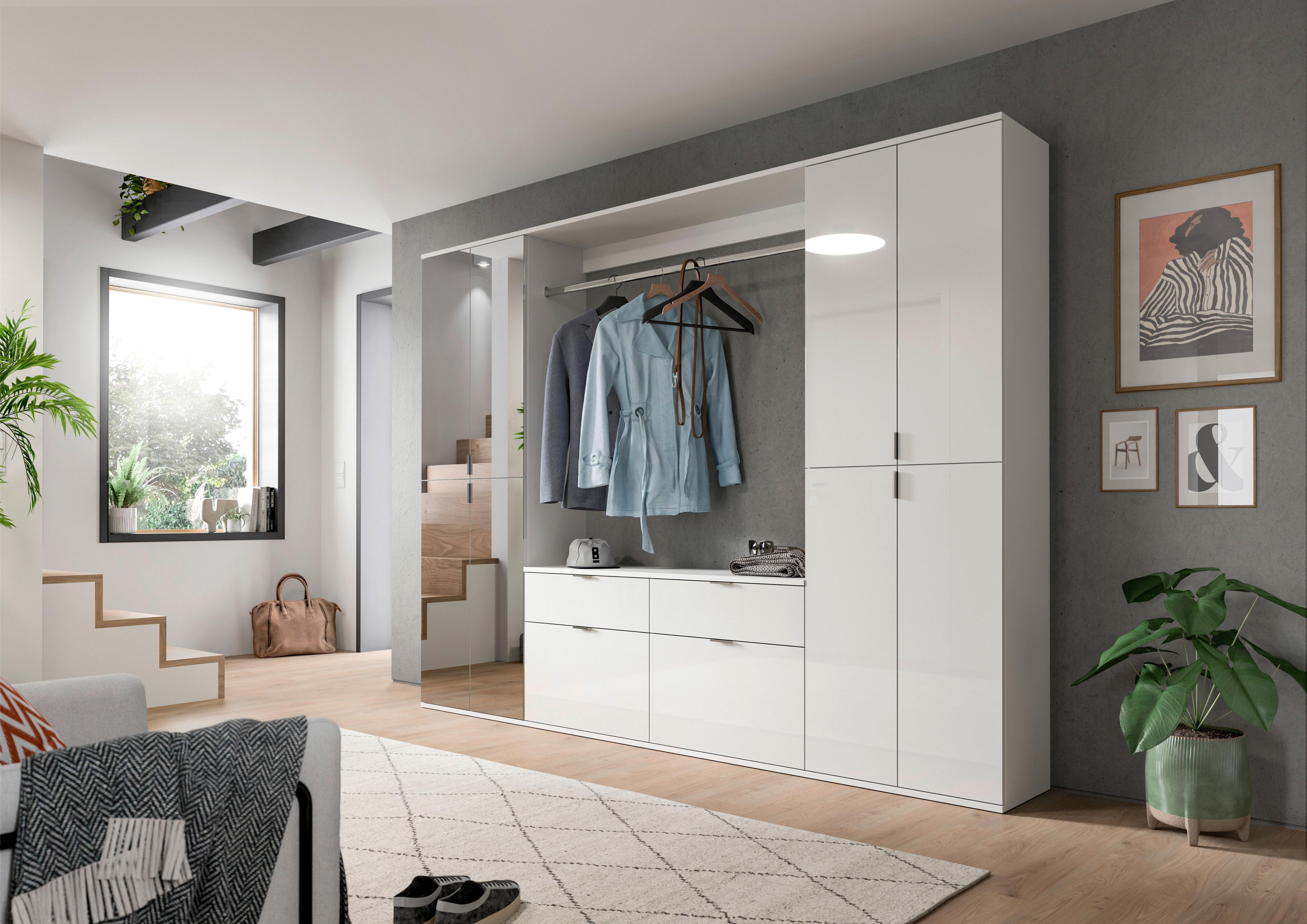 Garderobe Projekt X 3-Teilig Weiß B: 243 cm - Weiß Hochglanz, MODERN, Glas/Holzwerkstoff (243/193/34cm) - MID.YOU