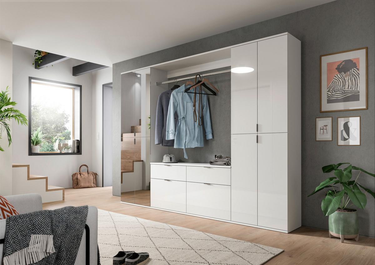 Garderobe Projekt X 3-Teilig Weiß B: 243 cm - Weiß Hochglanz, MODERN, Glas/Holzwerkstoff (243/193/34cm) - MID.YOU
