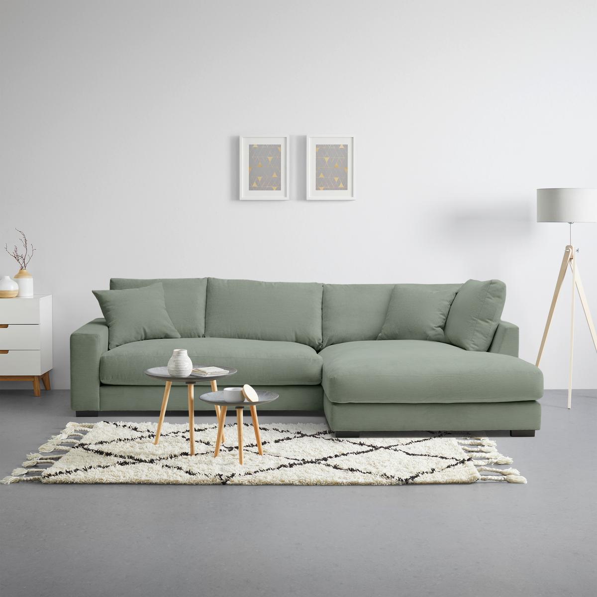 Rohová sedačka PEDRO, pravá, světle zelená - černá/světle zelená, Moderní, textil/plast (300/190cm) - Mömax